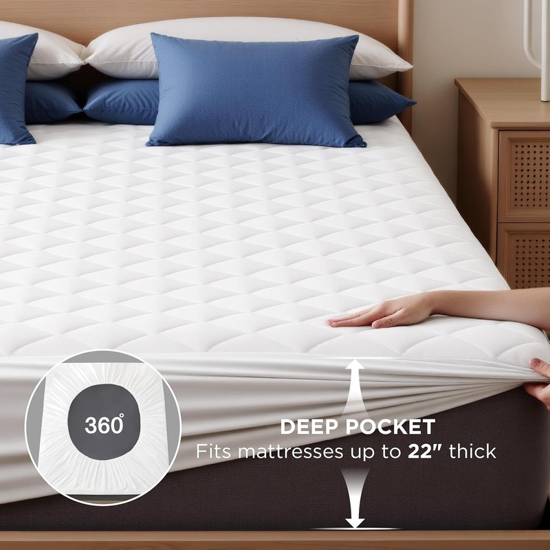 Queen Waterproof Quilted Mattress Protector, Soft Cooling Deep Pocket 22" gallery