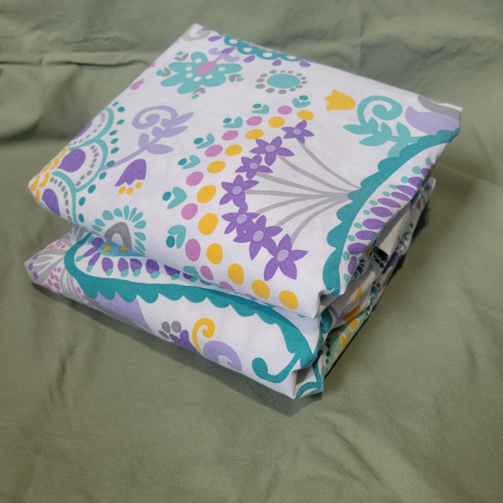 Pottery Barn Teen 100% Cotton Sheet Set (2) Twin XL Purple Teal Yellow Pink gallery