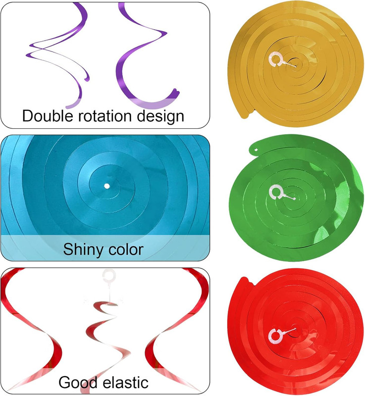 Colorful Ceiling Swirl Foil Decorations Hanging Plastic Streamer Themed Swirl Pa gallery