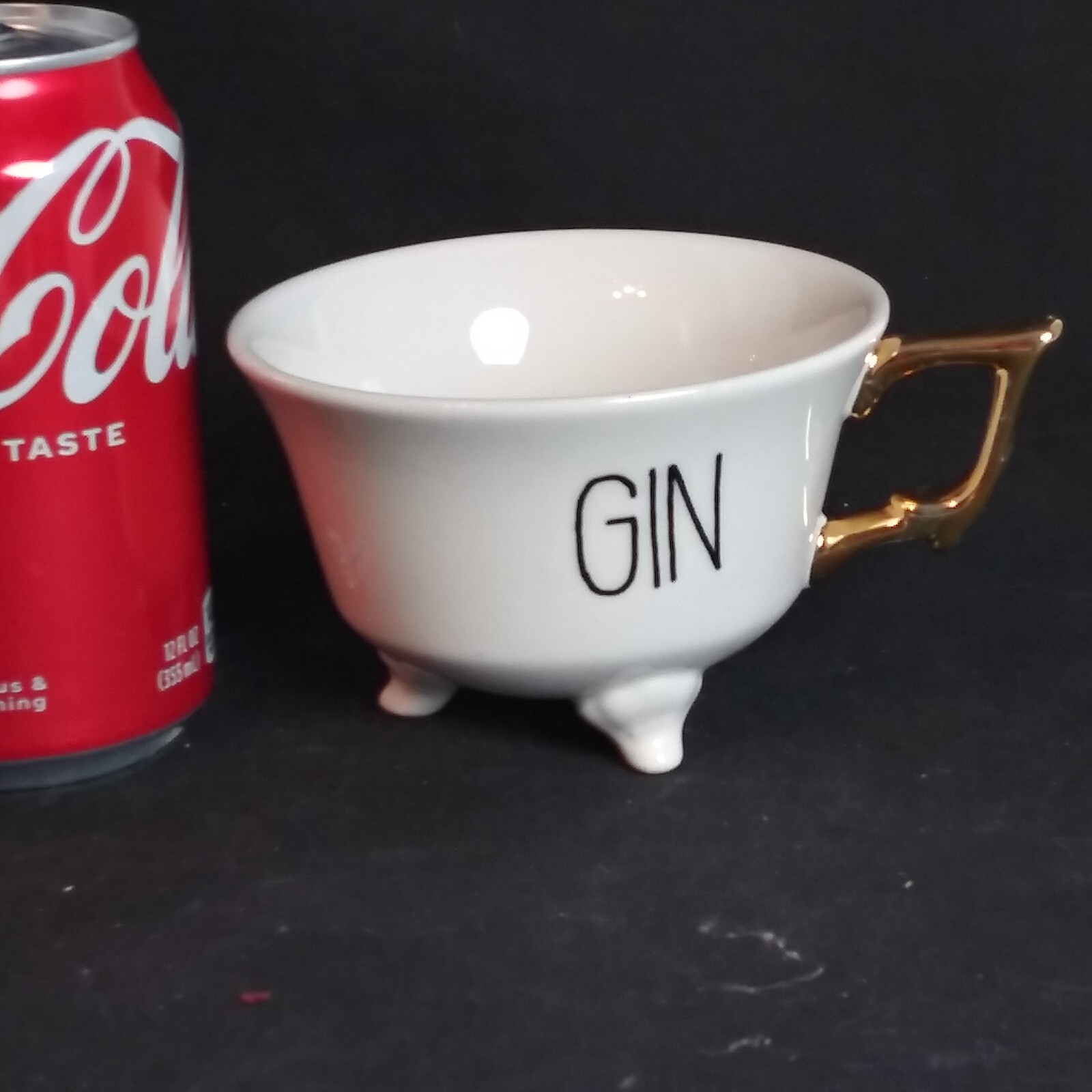 Creative Co-Op Footed Tea Cup "Gin" White with Gold Handle 4.25" x 2.75" EUC gallery