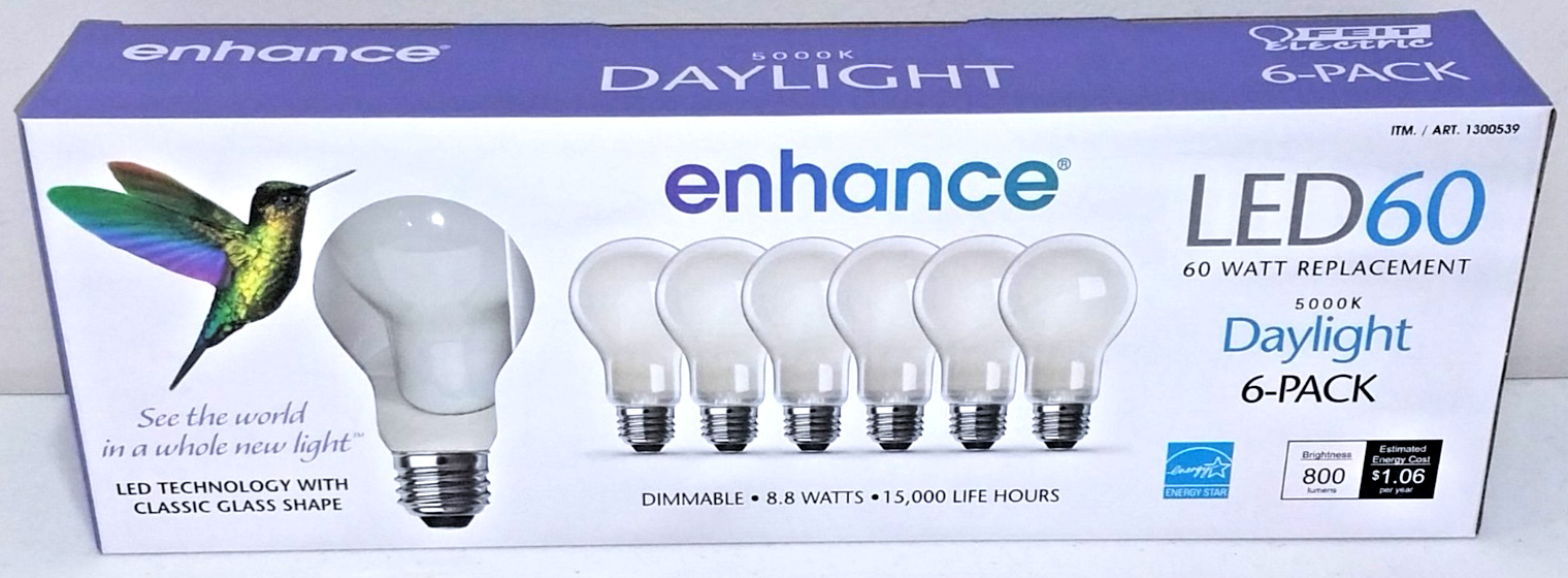 6 pack FEIT Dimmable LED Enhance DAYLIGHT Light Bulbs (8.8w =60W) LED60 #1300539 gallery