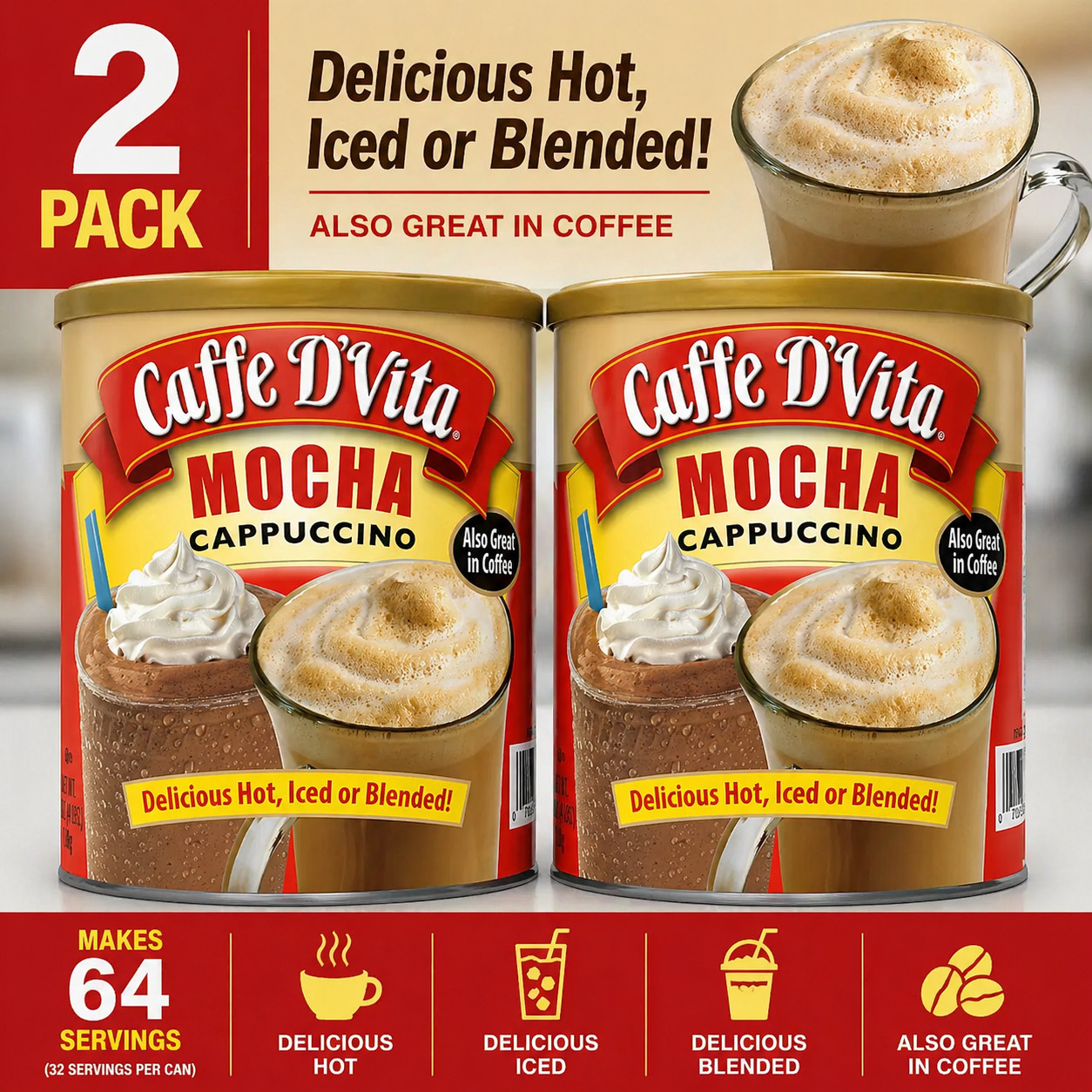 2-Pack Caffe D'Vita, Instant Mocha Cappuccino, 4 lbs gallery