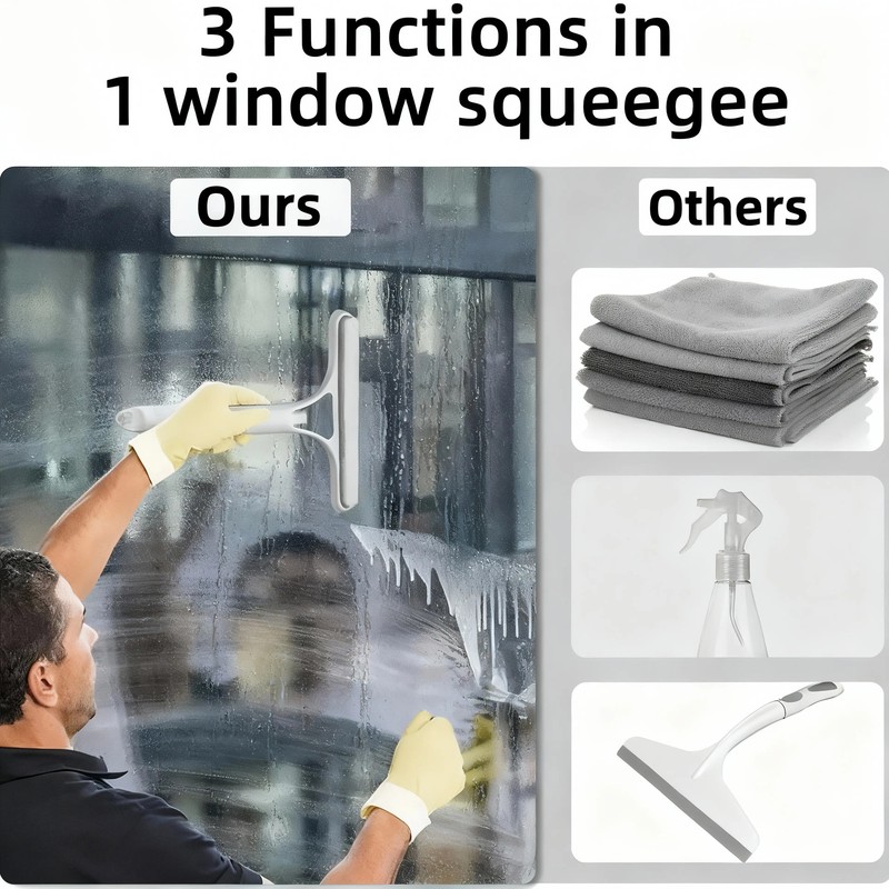 3 in 1 Window Cleaning Scraper, Squeegee and Scrubber with Spray gallery