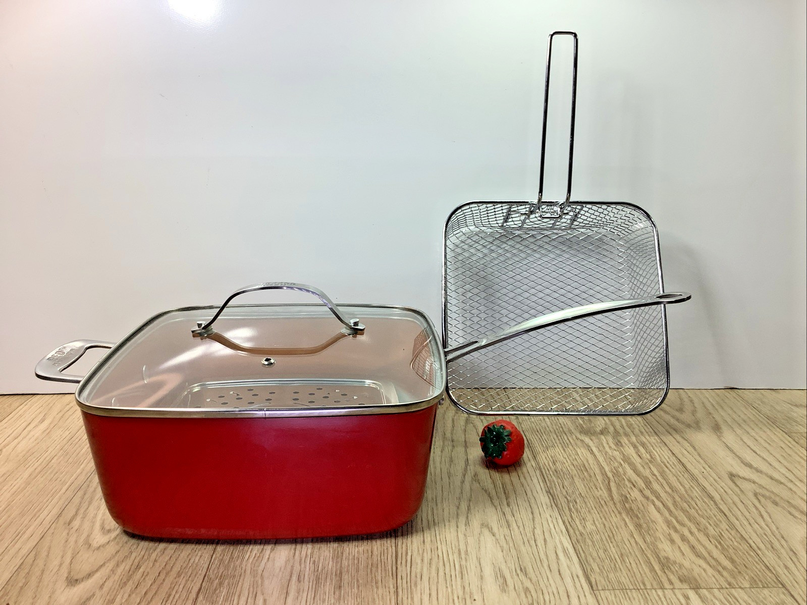 Bulbhead Red Copper-Ceramic 10" Square Pan 4 Piece Set Deep Fry Roast Steam Bake gallery