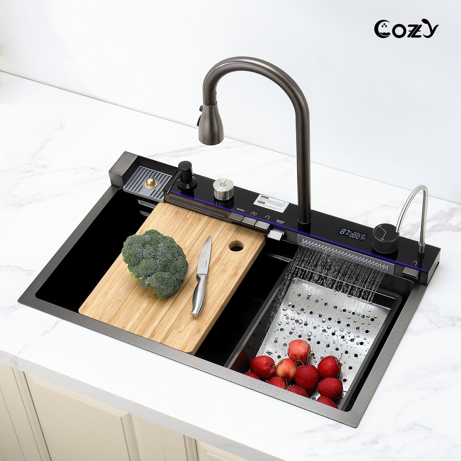Cozy 29.5x17.7 Multifunctional Workstation Overmount Kitchen Sink Faucet Combo gallery