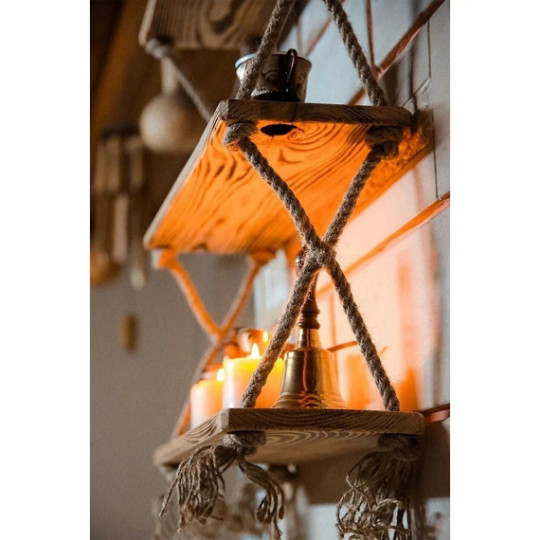 Hanging 3 Tier Rope Wall Window Planter Floating Shelves, Wood Bathroom Shelves gallery