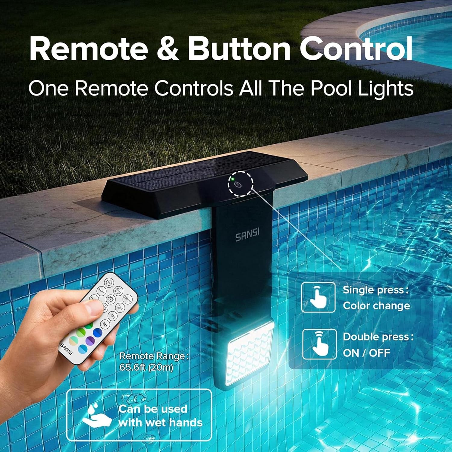 SANSI Solar Pool Lights IP68 Waterproof Underwater RGB Inground Pool W/Remote gallery