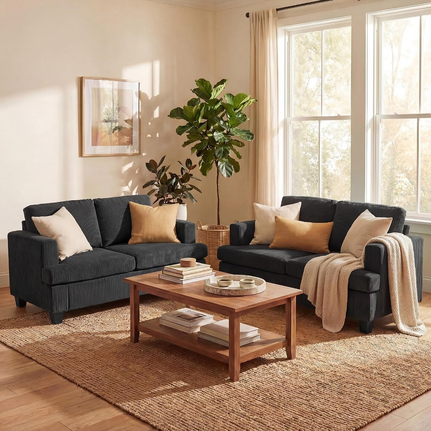 YOUDENOVA 2 Piece Set Comfy Sofa Couch, Loveseat Sofa * 2 with Deep Seats, Moder gallery