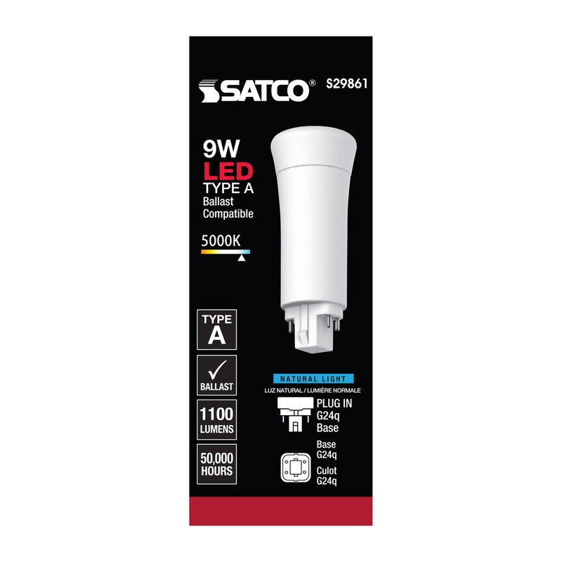 S29861 LED CFL PL Replacement Vertical Bulb 9W 4-Pin G24q 5000K Daylight Natural gallery