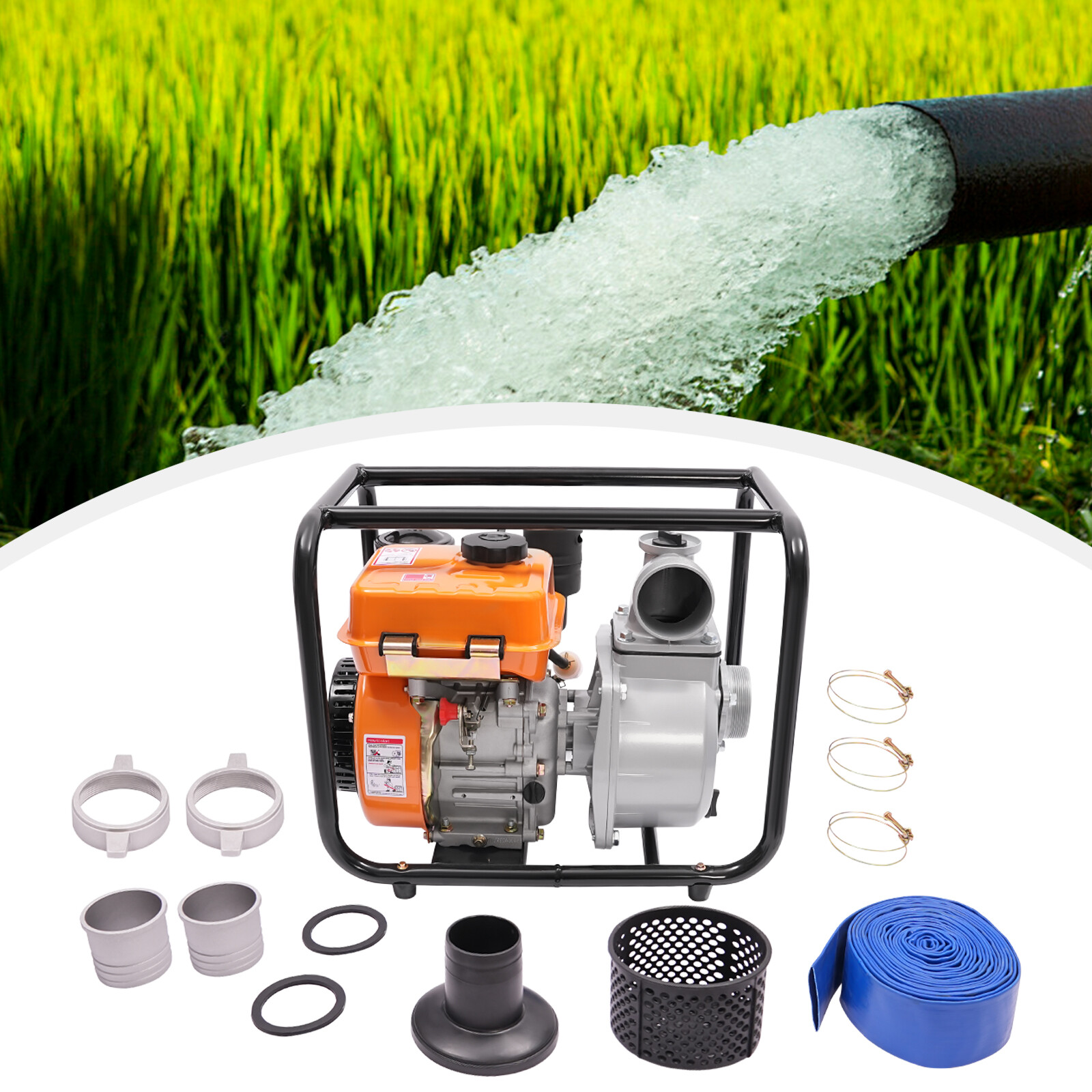 196CC Water Transfer Pump 3" 3HP Diesel Powered Water Pump with 25ft Pipe 40m3/h gallery