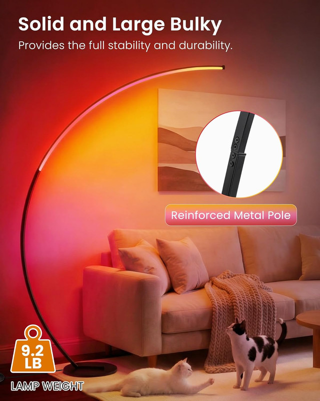 Dimmable RGBW Arc Floor Lamp with Remote, 75” Color Changing LED Light gallery