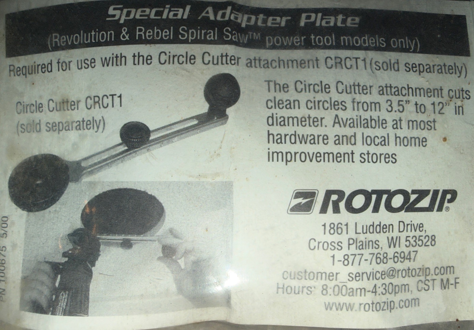 RotoZip Special Adapter Plate For Use With CRCT1 Circle Cutter Attachment – NEW gallery