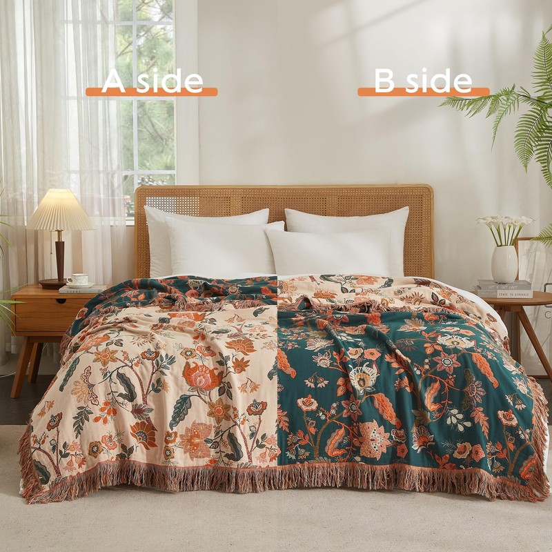 Boho Throw Blanket for Bed 60”x80”, 100% Cotton Woven Blanket for Couch Sofa,... gallery