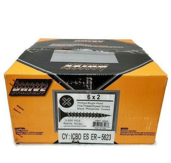 Drive Straight 6x2 Phillips Bugle Head 3,500 Pcs / 19 Lbs Black Phosphate Coated