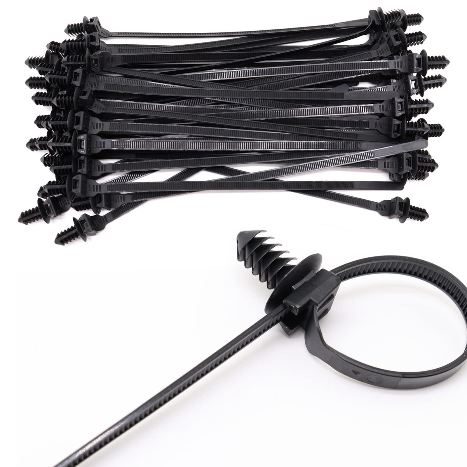 Push Mount Zip Ties, 8 inch Cable Tie Black 8.3x0.2inch (100Pcs), gallery