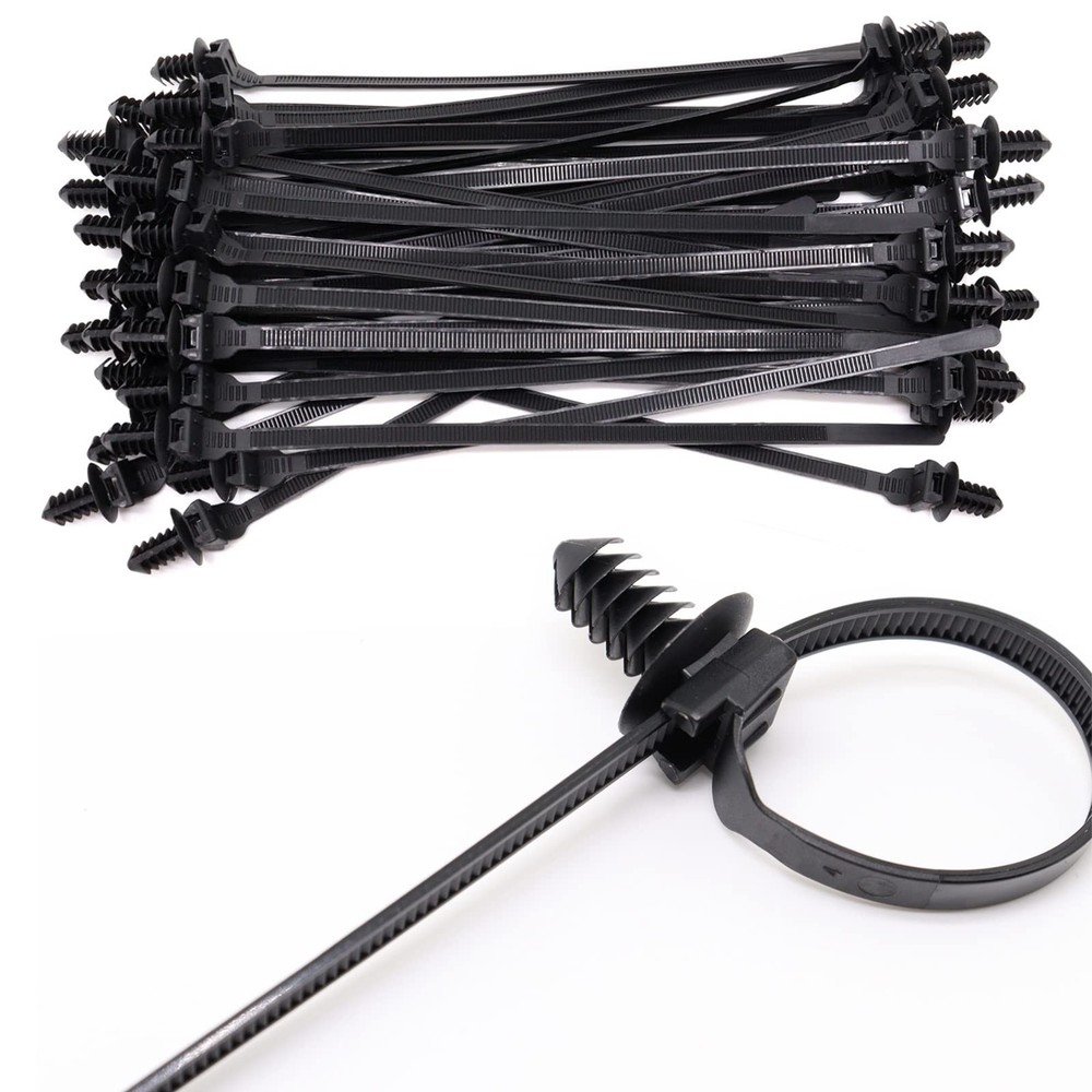 Push Mount Zip Ties, 8 inch Cable Tie Black 8.3x0.2inch (100Pcs),