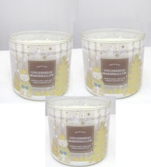 BATH & BODY WORKS WHITE BARN GINGERBREAD MARSHMALLOW 3WCK SCENTED CANDLE (3 PCS)