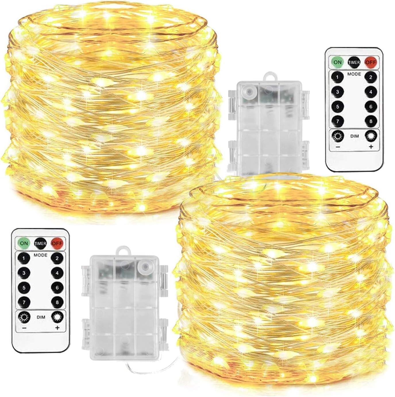 2 Pack 33 Ft 100 LED Fairy Lights Battery Operated Christmas Lights with Remotes gallery