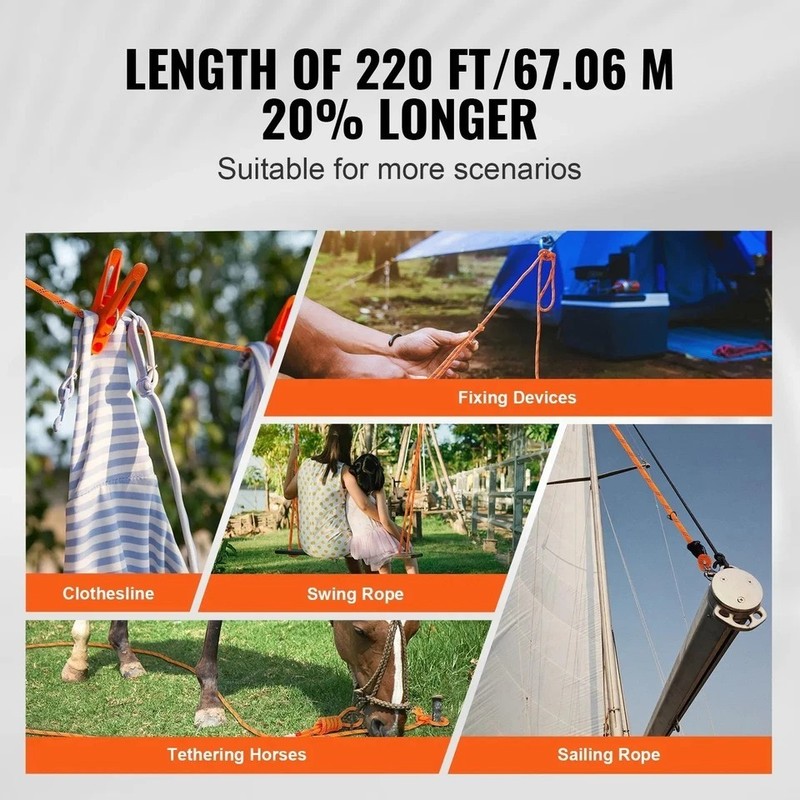 Double Braided Polyester Rope, 3/4 in x 220 ft, 24 Strands, 12700 LBS Breaking gallery
