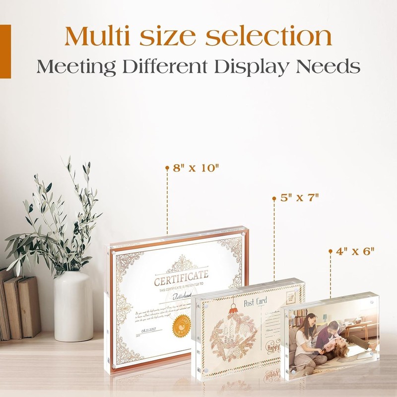 3-5Pack Acrylic Picture Frame Double Sided 10+10MM Plexiglass Clear Magnet Frame gallery