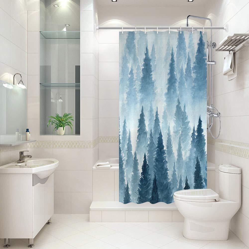 Modern Art Trees Stall Shower Curtain Narrow 36 inch 54x72 Fit RV Curtain Door gallery