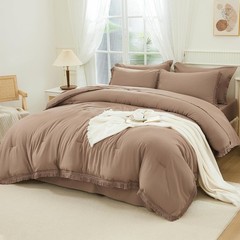 Andency Oversized King Comforter Set with Sheets 128×120 Taupe – 7 Pieces Bed…