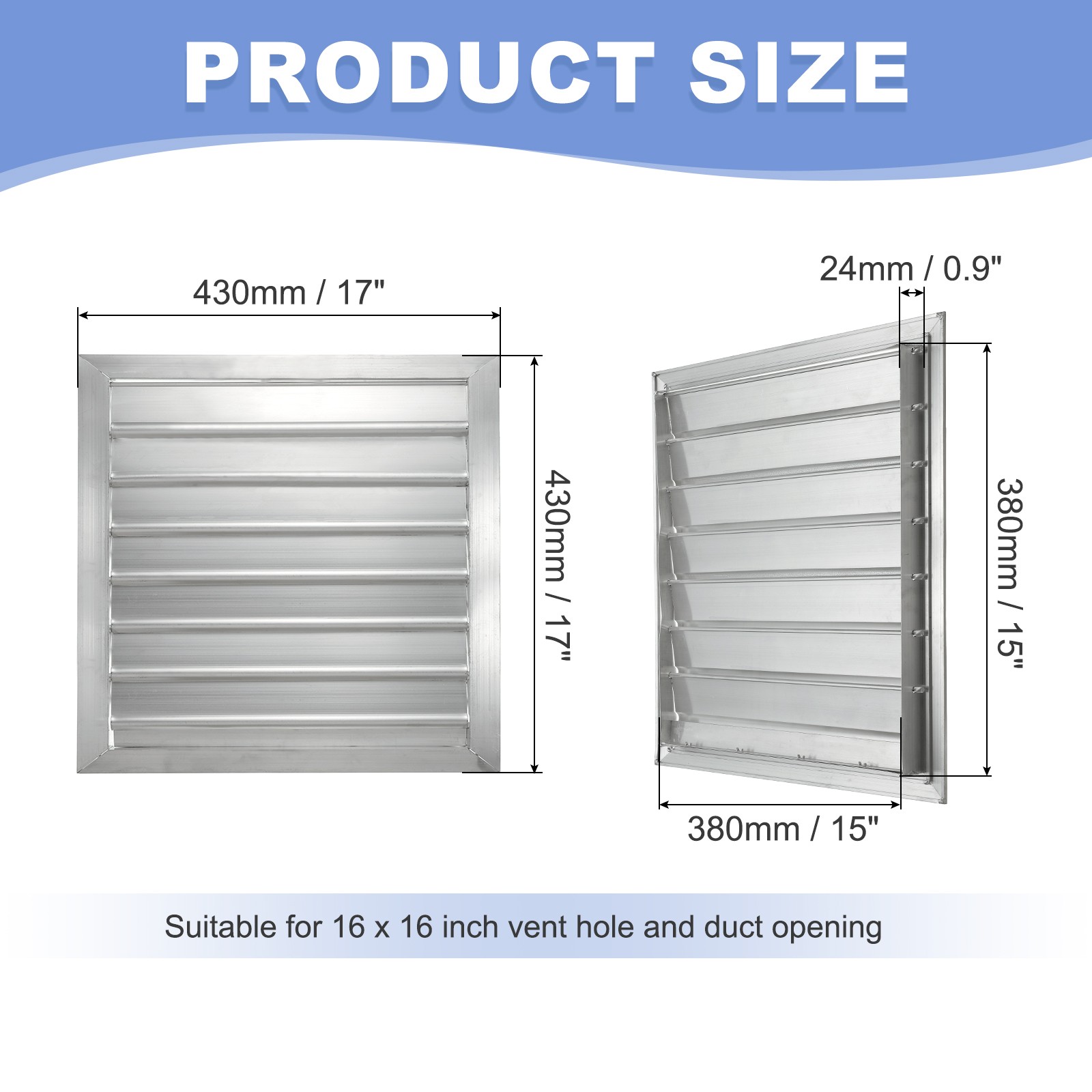 16x16 Inch Aluminum Vent Cover, Shutter Exhaust Fan Louvered Vent gallery