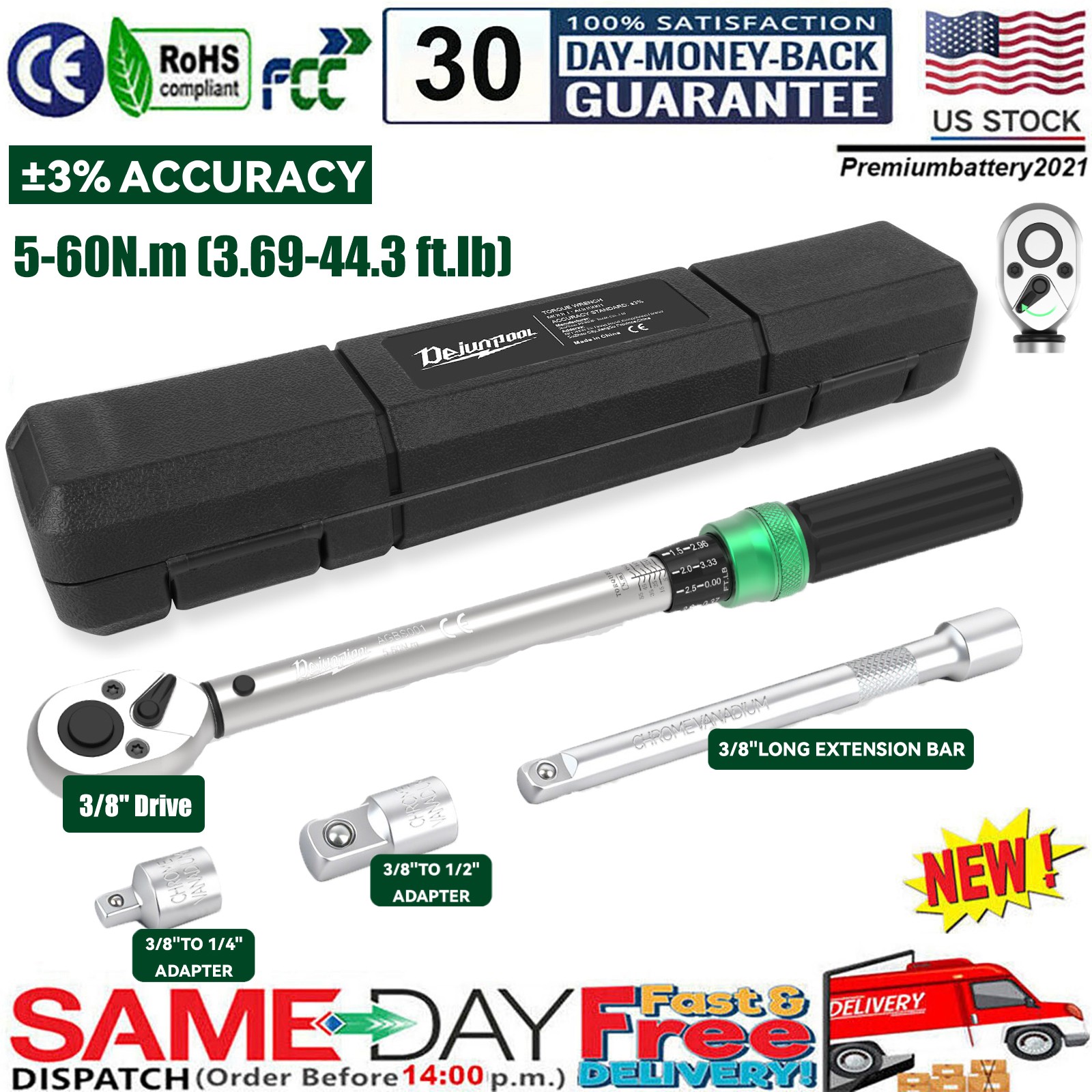 ✅1/4''/3/8''/1/2''Drive Torque Wrench Set Click Torque Wrench Adjustable 72Tooth gallery