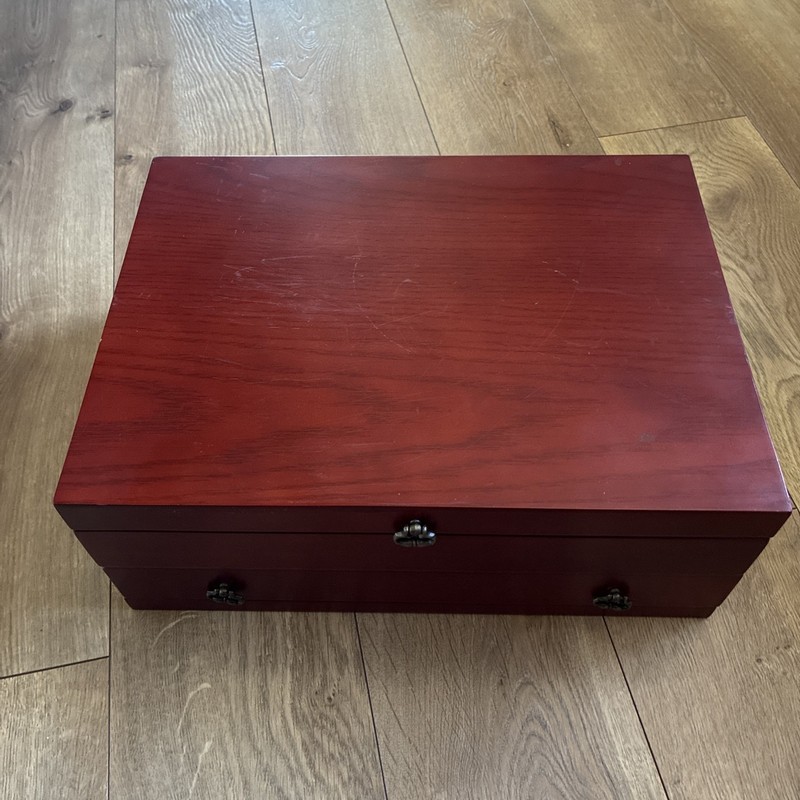 Wallace Silversmiths Single Drawer Cherry Flatware Chest Hunter Green Lined Box gallery