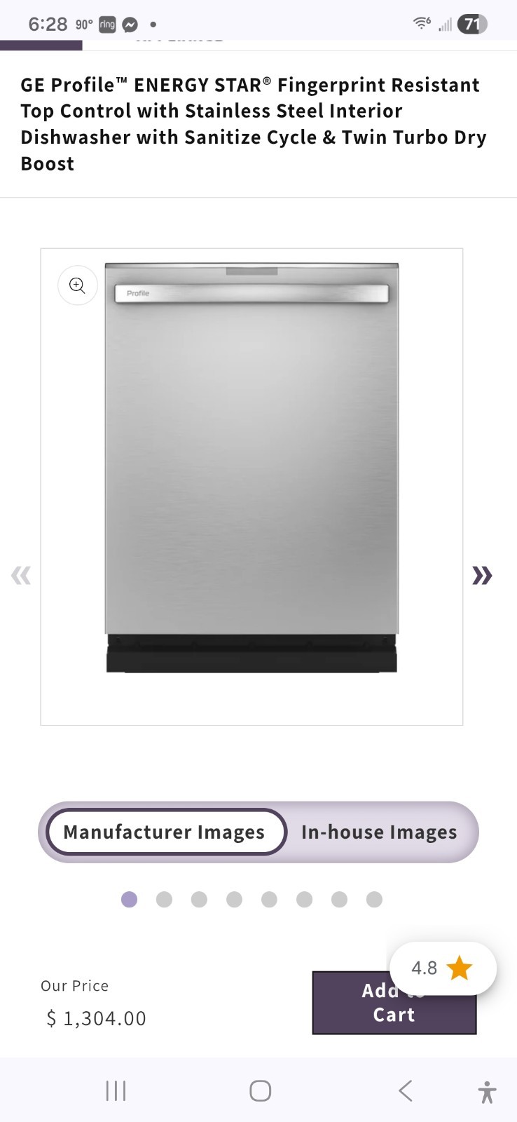 GE Profile GPT145SSL Compact Freestanding Dishwasher Gray Display, SS Tub. New gallery