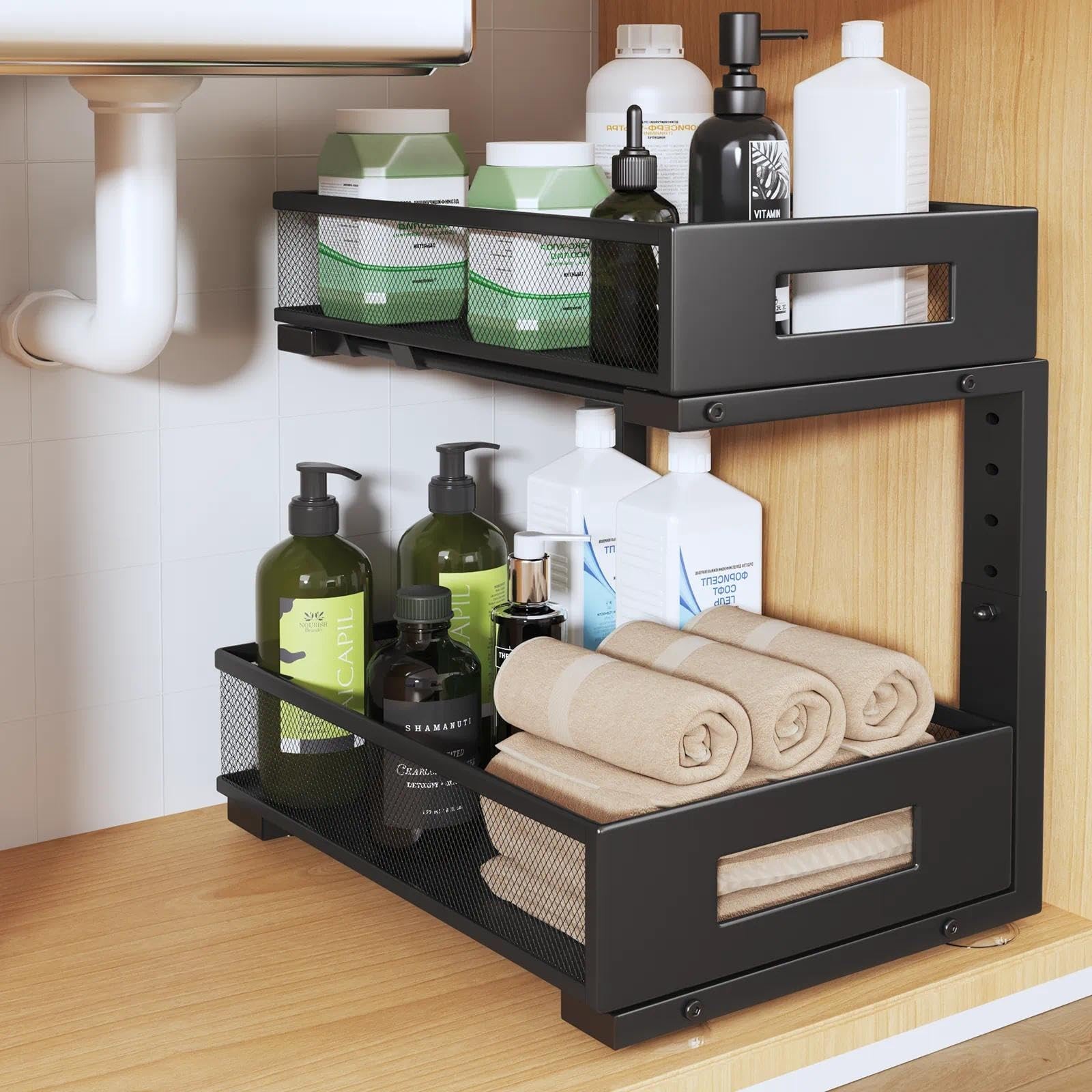 2-Tier Under Sink Organizer With Sliding Drawers, Pull-Out Cabinet Organizer ... gallery