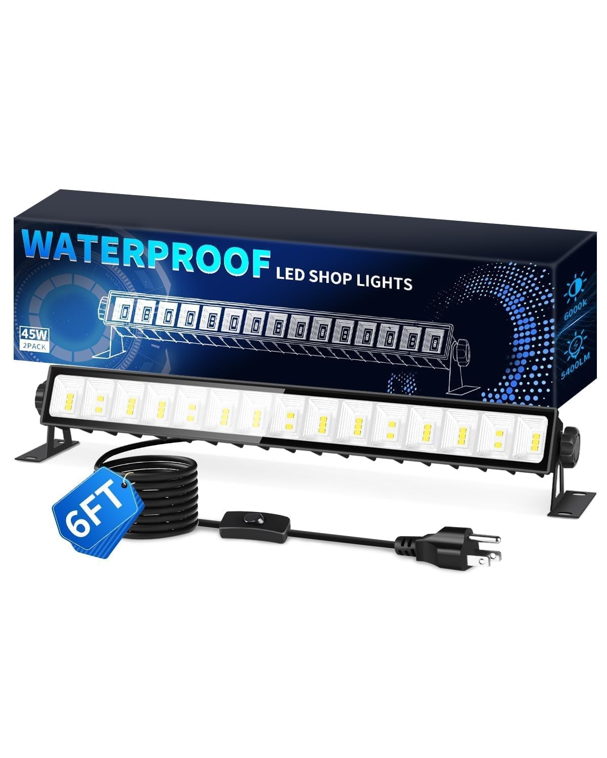 IP66 Waterproof 45W LED Shop Lights 5400LM 6000K Daylight White Garage Light gallery