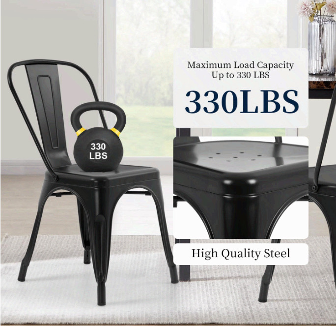 FDW Metal Dining Chairs Set 4 Stackable Tolix Side Chairs Black gallery