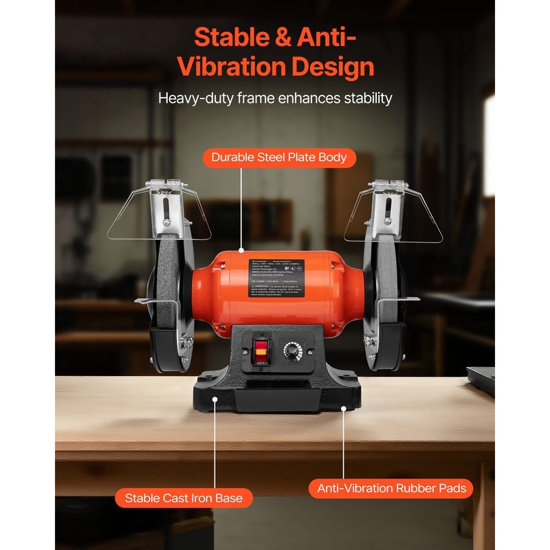 Uimoso 8-Inch Variable Speed Bench Grinder, 2000-3450 RPM, 550W, 5A Power gallery