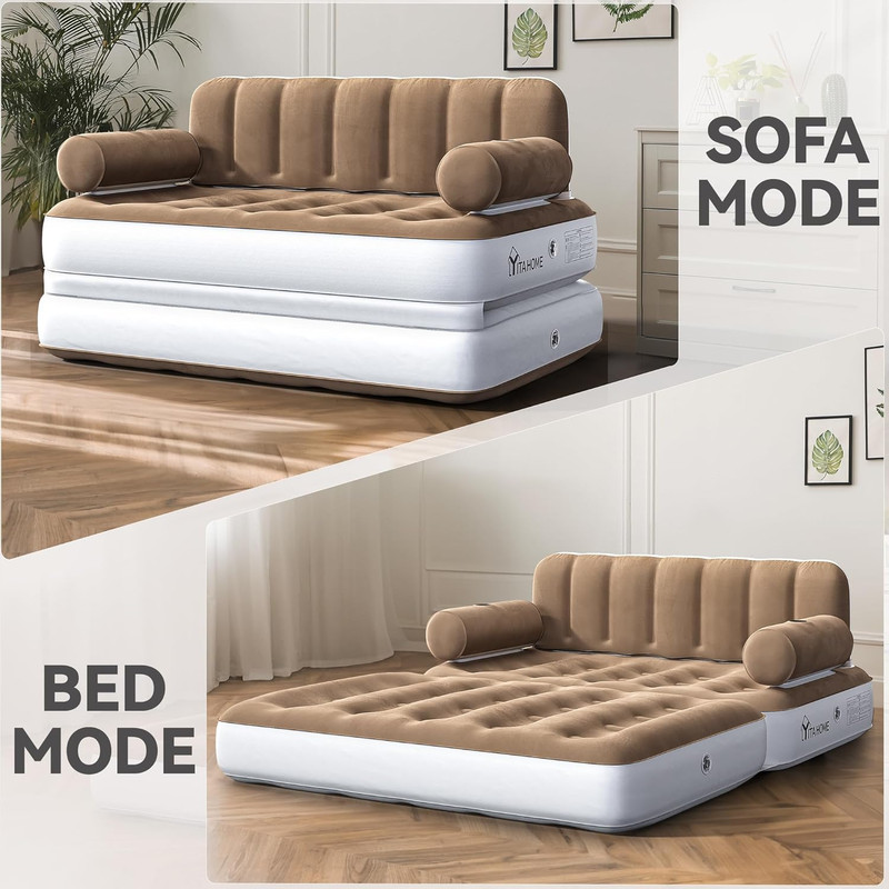 Queen Size Inflatable Sofa Bed with Headboard and Pump, Convertible Blow up Couc gallery