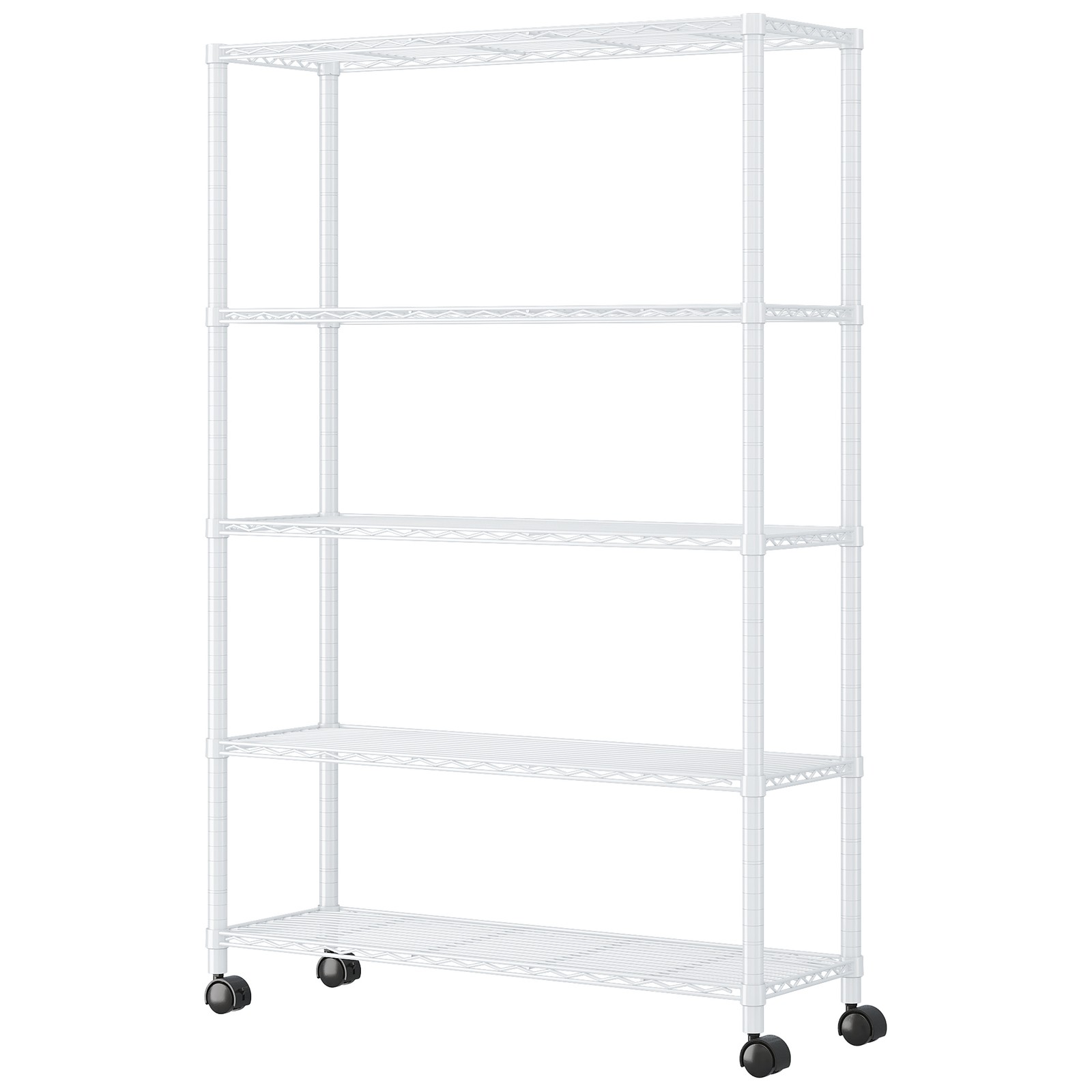 5-Tier Shelves Wire Unit Rack Large Space Storage Rolling with 4 Wheels White gallery