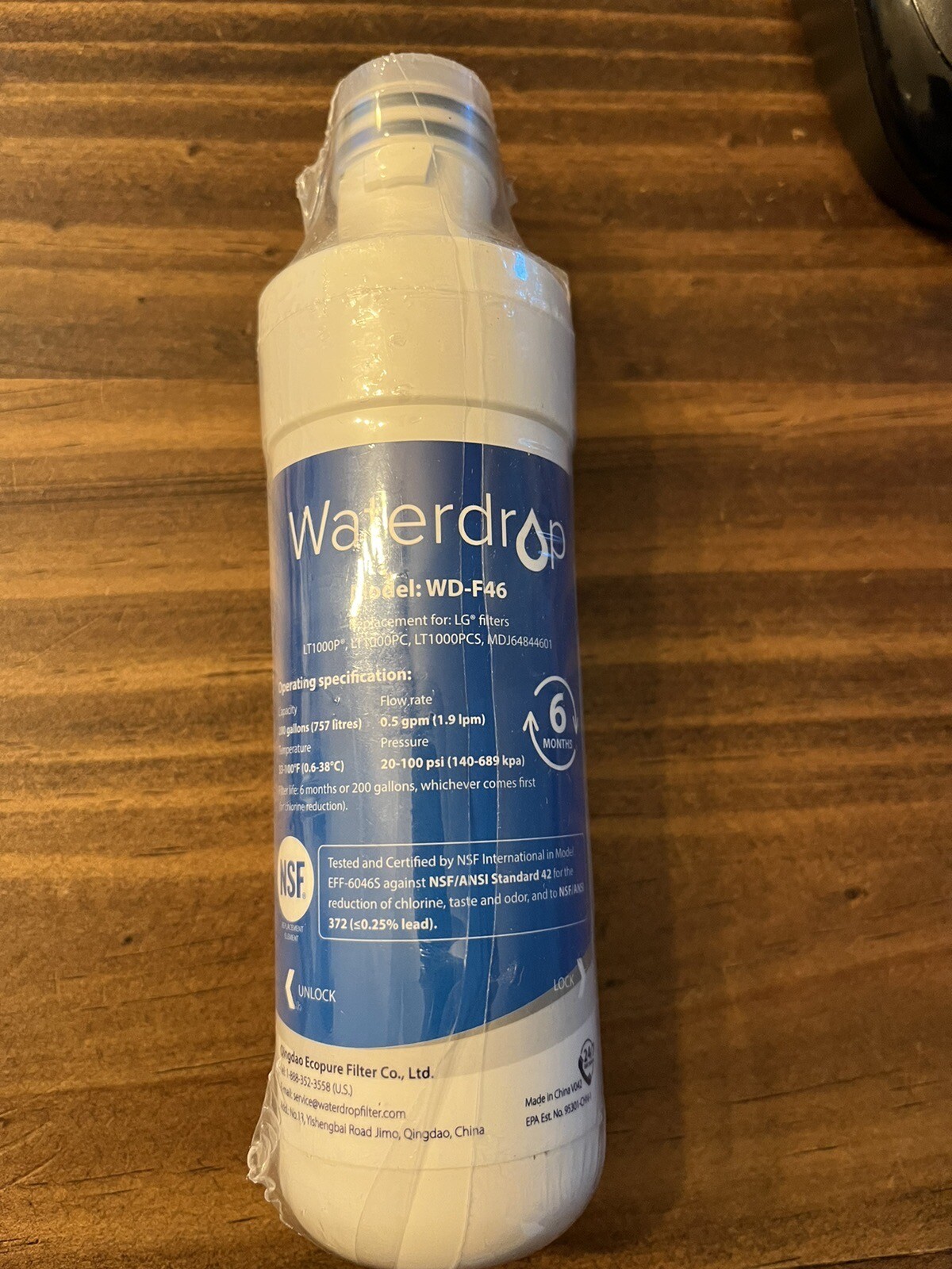 Waterdrop Model WD-F46 Refrigerator Water Filter Replacement New No Box Sealed gallery