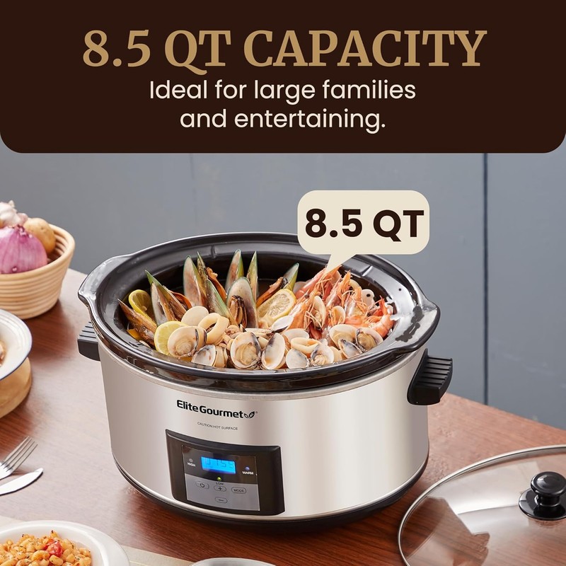 Elite Gourmet 8.5Qt Digital Programmable Slow Cooker XL Jumbo Pot Stainless gallery