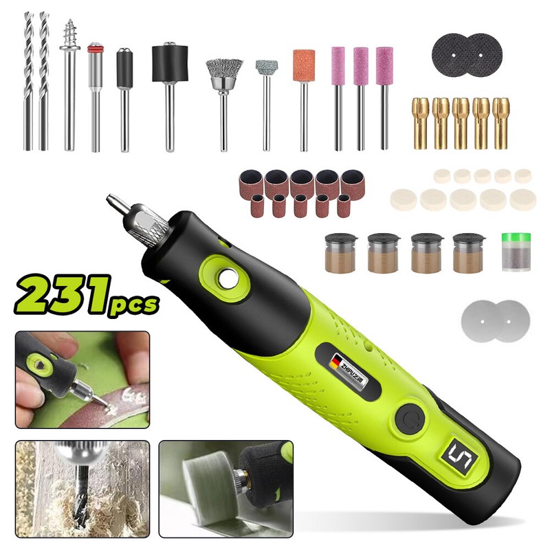 231pcs Electric Mini Drill Pen Grinder Engraving Cordless Compact 5 Speed Rotary gallery