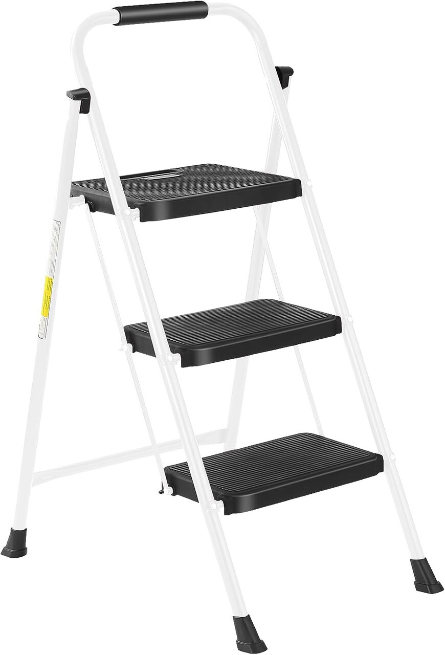 Steel Folding 3-Step Stool Ladder Adults With Soft-Grip Handle 330 Lbs White gallery
