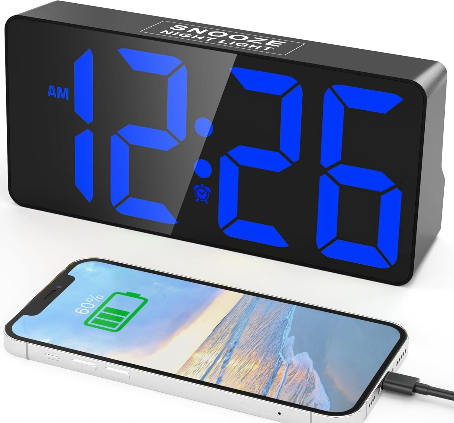 Alarm Clock for Bedroom 7 In Large Display Digital Clock with Dual Alarms&US gallery
