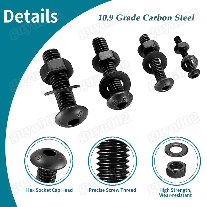 1300Pcs M2-M5 Button Head Hex Socket Cap Screws Bolts Nuts Washer Assortment Kit gallery