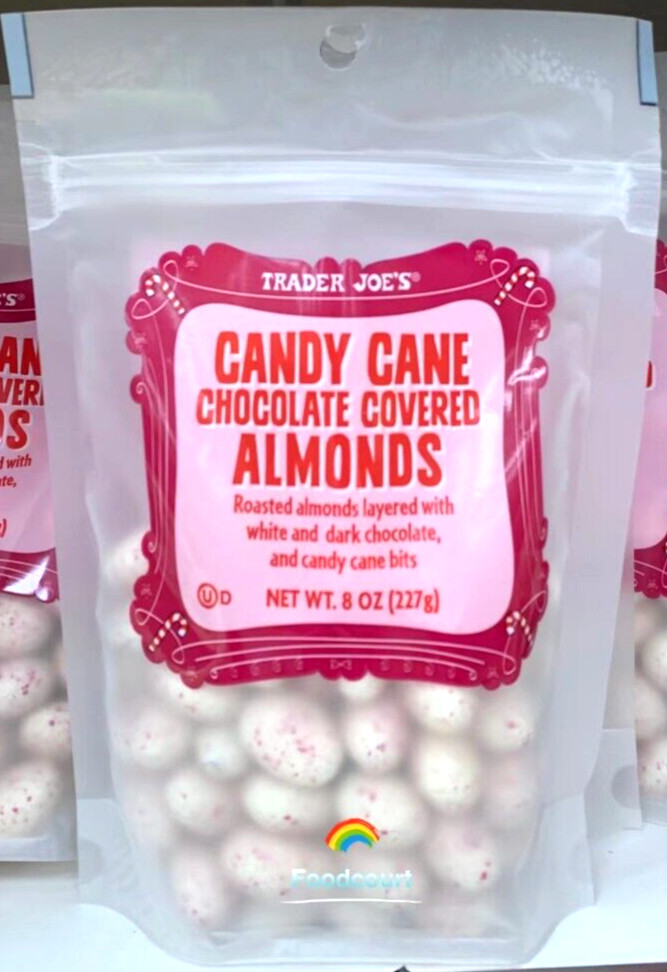 2 Packs Trader Joe's Candy Cane Chocolate Covered Almonds 8 oz Each = 16 oz gallery