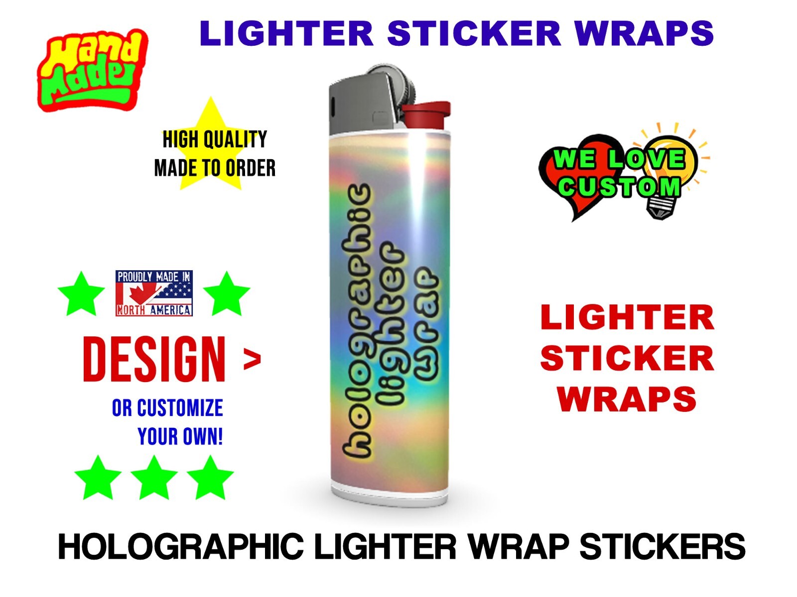 Custom lighter wrap stickers in vinyl or holographic, 3x, 6x, 9x, 18x plus more gallery