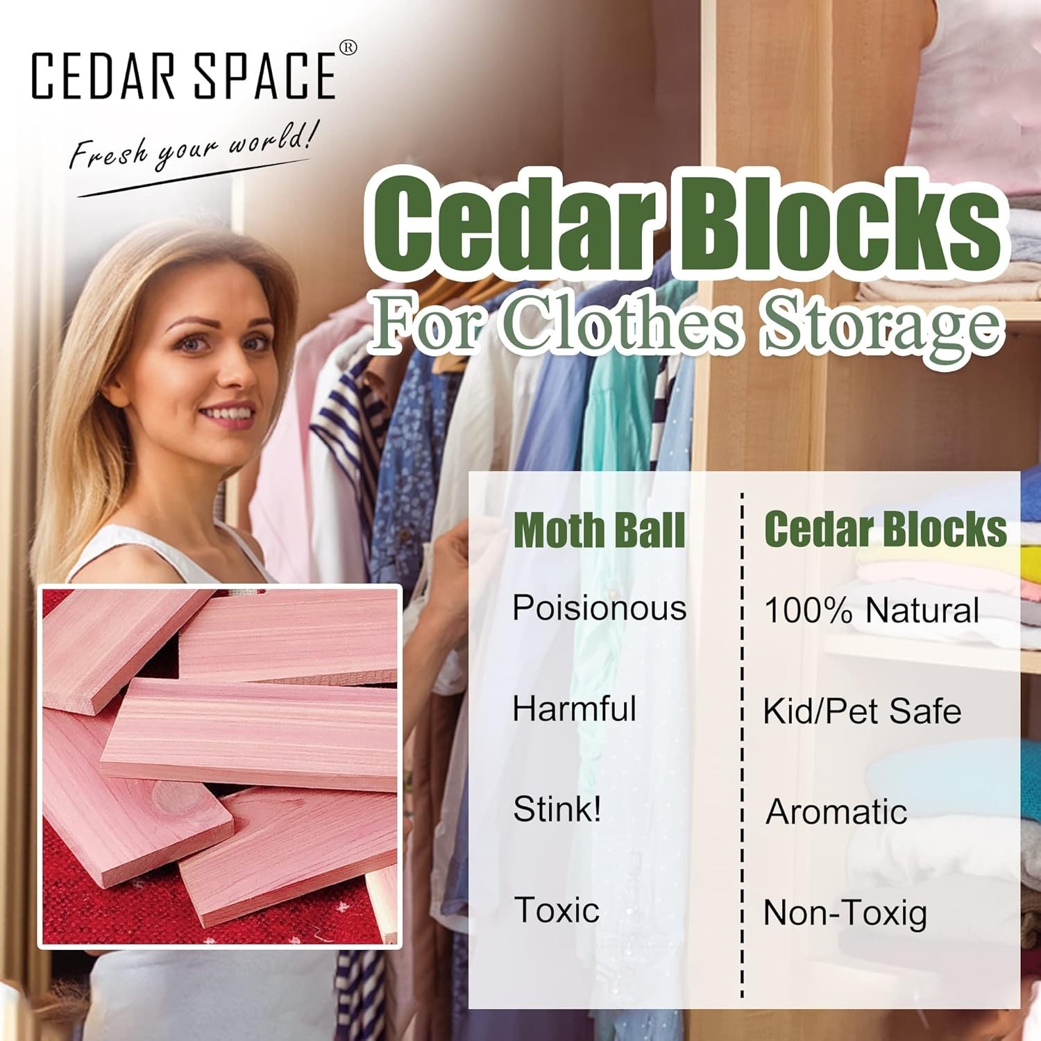 Cedar Space Cedar Blocks for Closet Storage 100% Aromatic Red Cedar Planks 16pcs gallery