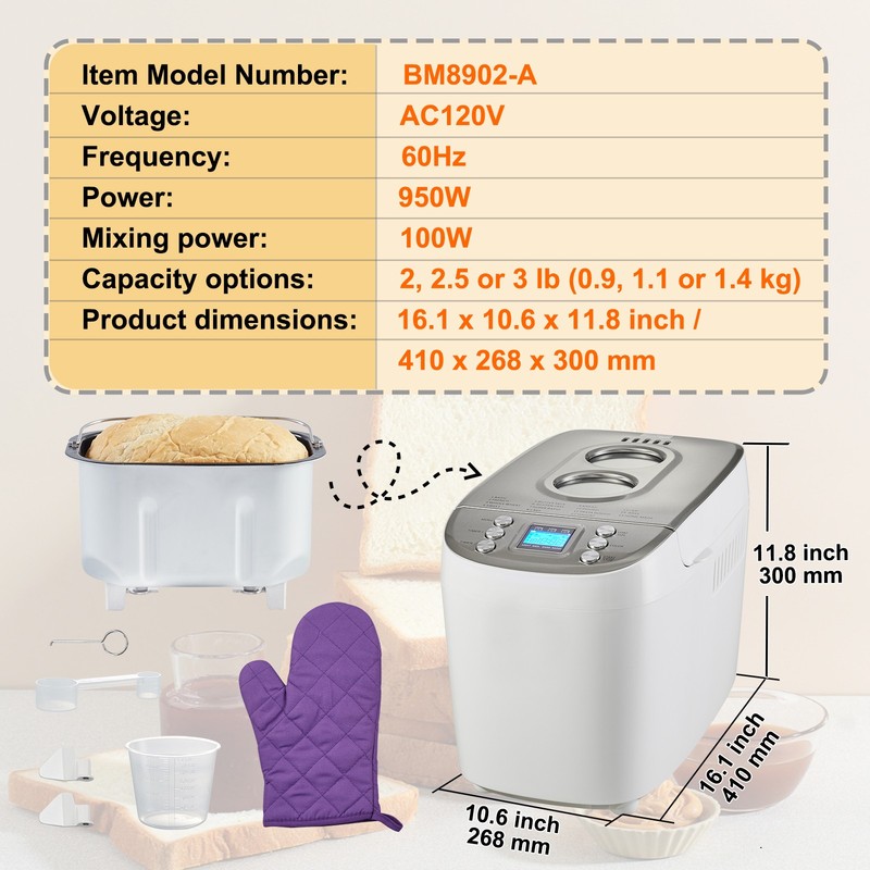VEVOR 3LB 15-in-1 Bread Maker Automatic Compact Dough Machine Nonstick White gallery