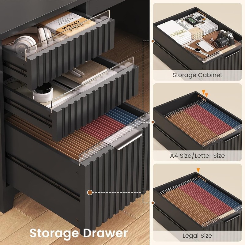 55.1" Fluted Computer Desk with 6 Drawers Modern Executive Desk for Home Office gallery