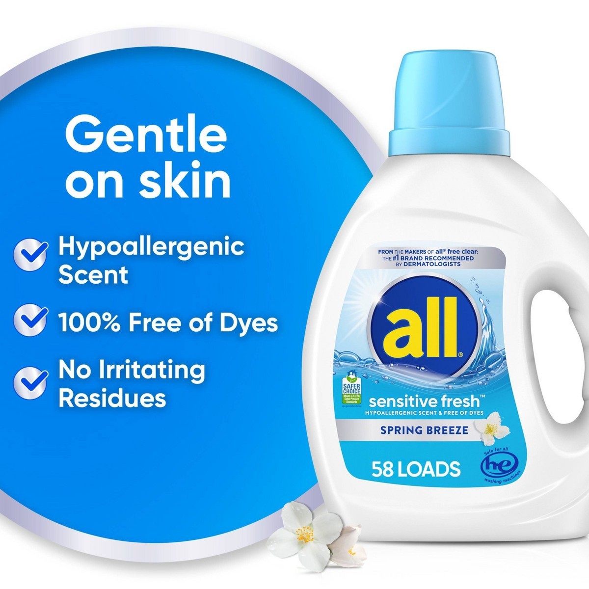 All Sensitive Fresh Spring Breeze HE Liquid Laundry Detergent- 118 fl oz gallery