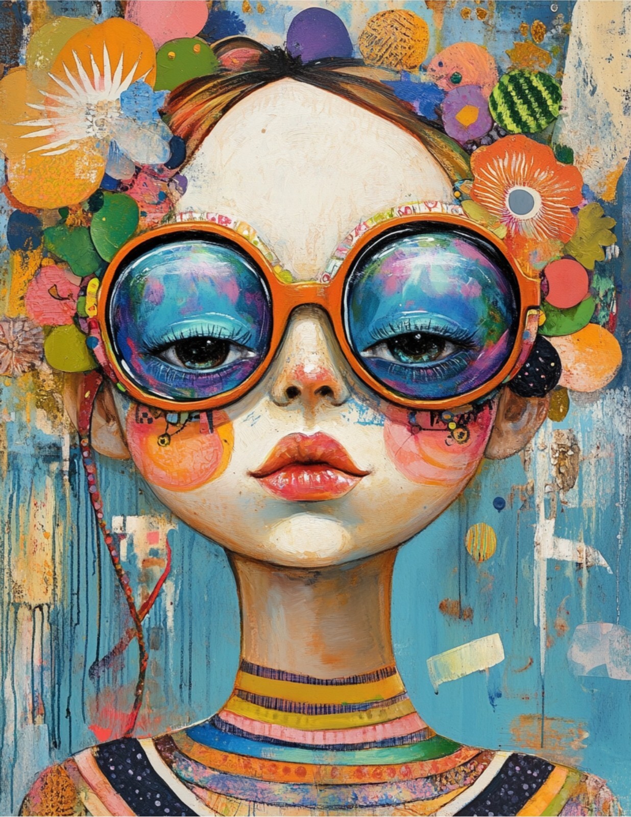 Fantasy Sticker (4 Inch) Victorian Whimsical Retro Colors Floral Woman Glasses gallery