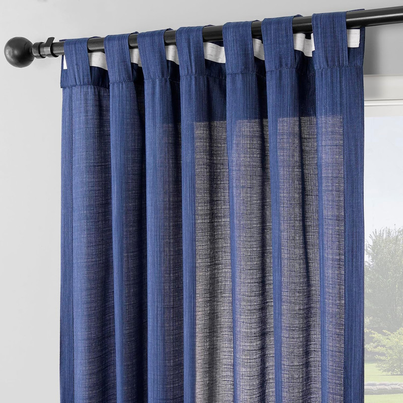 Ink Blue Rustic Linen Light Filtering Curtains 96" Long - 2 Panels gallery